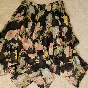 Ralph Lauren Black Floral Crinkled Silk skirt, Size 10P